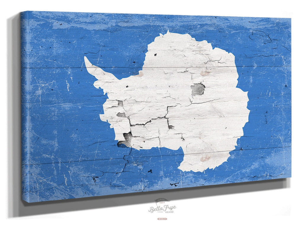 Bella Frye Home & Garden > Decor > Artwork 24" x 18" / Stretched Canvas Wrap Antarctica Flag Wall Art - Vintage Antarctica Flag Sign Weathered Wood Style on Canvas