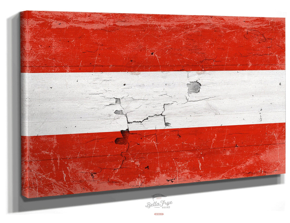 Bella Frye Home & Garden > Decor > Artwork 24" x 18" / Stretched Canvas Wrap Austria Flag Wall Art - Vintage Austrian Flag Sign Weathered Wood Style on Canvas