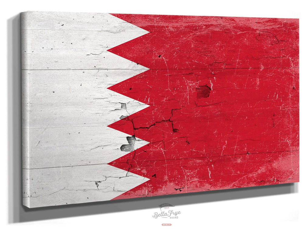 Bella Frye Home & Garden > Decor > Artwork 24" x 18" / Stretched Canvas Wrap Bahrain Flag Wall Art - Vintage Bahrain Flag Sign Weathered Wood Style on Canvas