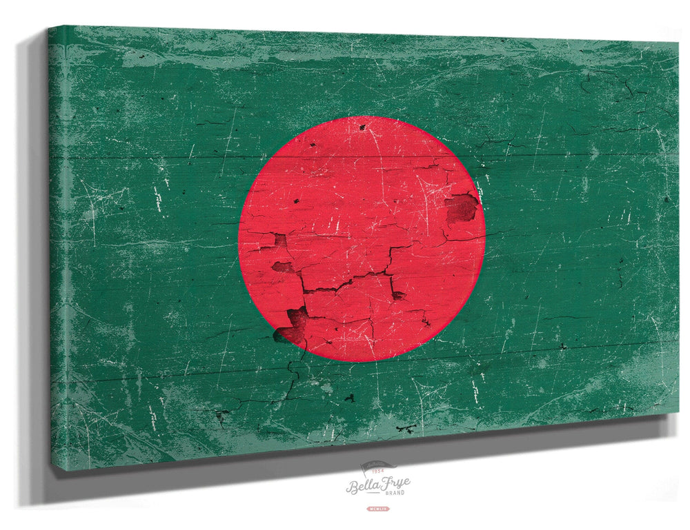 Bella Frye Home & Garden > Decor > Artwork 24" x 18" / Stretched Canvas Wrap Bangladesh Flag Wall Art - Vintage Bangladesh Flag Sign Weathered Wood Style on Canvas