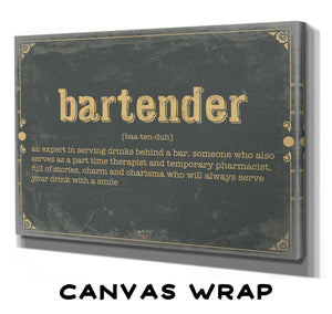 Bella Frye Home & Garden > Decor > Artwork 24" x 18" / Stretched Canvas Wrap Bartender Word Definition Wall Art - Gift for Bartender Dictionary Artwork