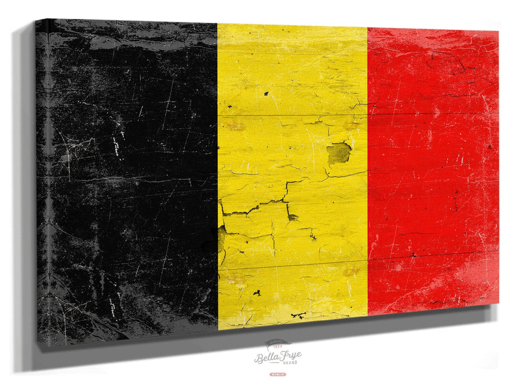 Bella Frye Home & Garden > Decor > Artwork 24" x 18" / Stretched Canvas Wrap Belgium Flag Wall Art - Vintage Belgian Flag Sign Weathered Wood Style on Canvas