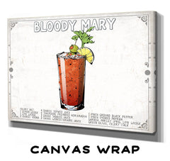 Bella Frye Home & Garden > Decor > Artwork 24" x 18" / Stretched Canvas Wrap Bloody Mary Cocktail Recipe Wall Art - Beverage Artwork