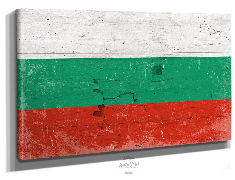 Bella Frye Home & Garden > Decor > Artwork 24" x 18" / Stretched Canvas Wrap Bulgaria Flag Wall Art - Vintage Bulgaria Flag Sign Weathered Wood Style on Canvas