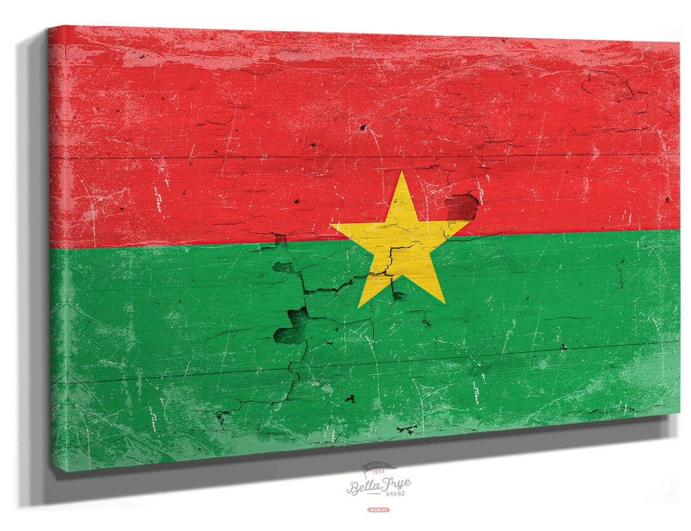 Bella Frye Home & Garden > Decor > Artwork 24" x 18" / Stretched Canvas Wrap Burkina Faso Flag Wall Art - Vintage Burkina Faso Flag Sign Weathered Wood Style on Canvas