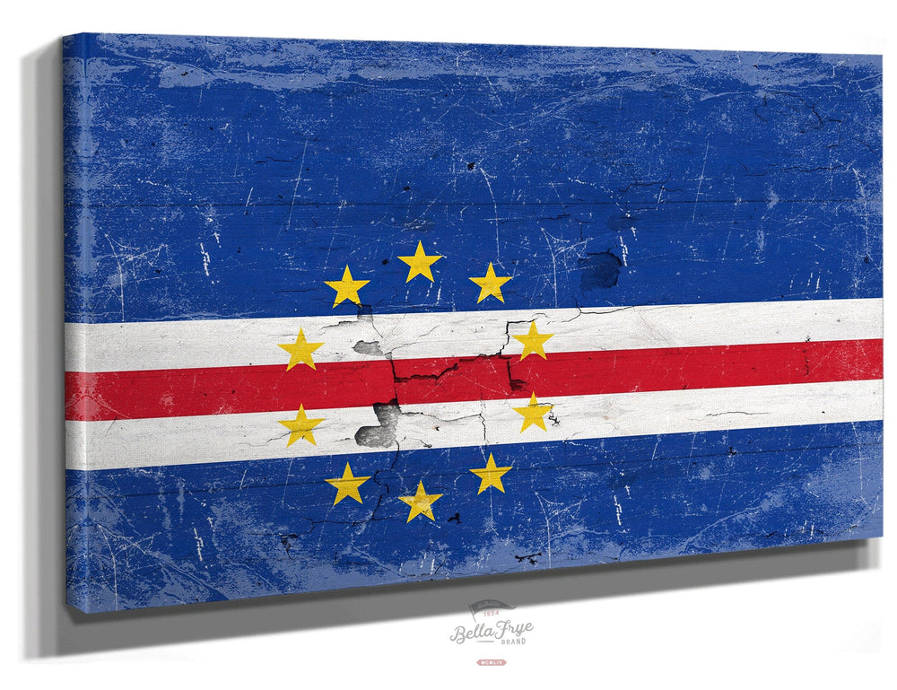 Bella Frye Home & Garden > Decor > Artwork 24" x 18" / Stretched Canvas Wrap Cape Verde Flag Wall Art - Vintage Cape Verde Flag Sign Weathered Wood Style on Canvas