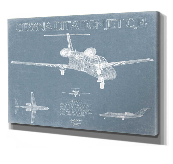 Bella Frye Home & Garden > Decor > Artwork 24" x 18" / Stretched Canvas Wrap Cessna Citation CJ4 Aircraft Blueprint Wall Art - Original Airplane Print