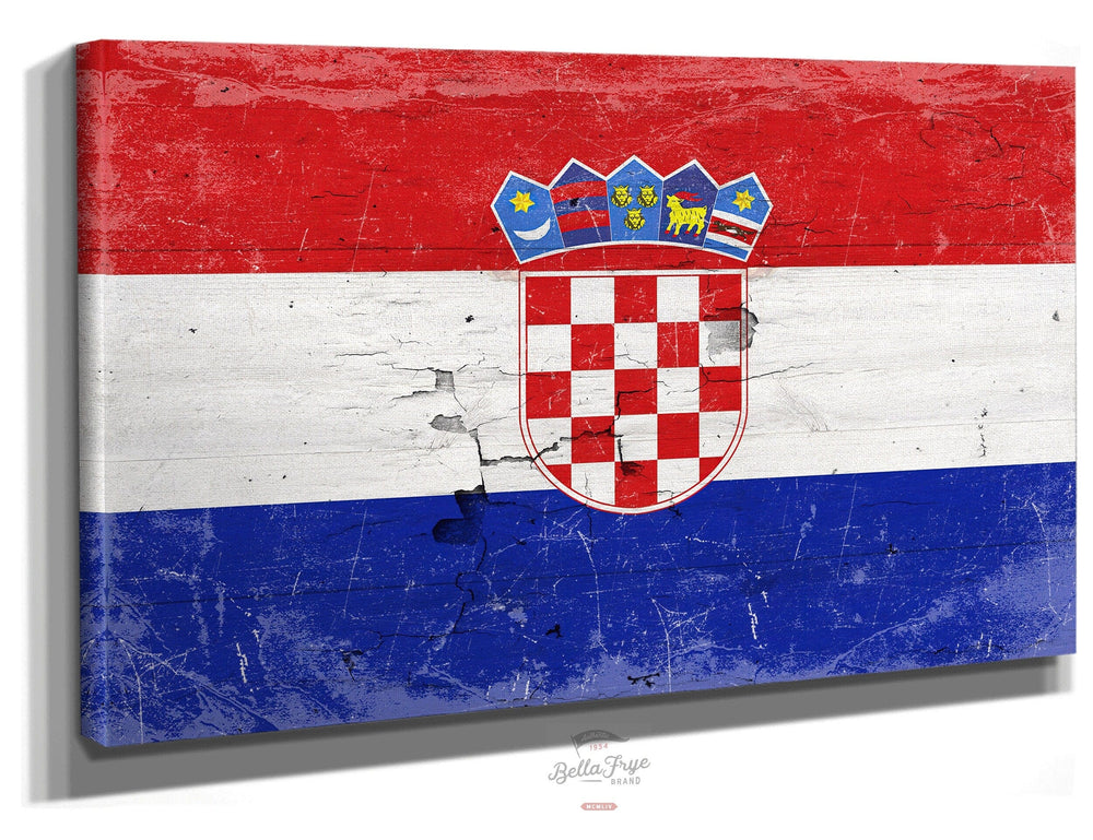 Bella Frye Home & Garden > Decor > Artwork 24" x 18" / Stretched Canvas Wrap Croatia Flag Wall Art - Vintage Croatia Flag Sign Weathered Wood Style on Canvas