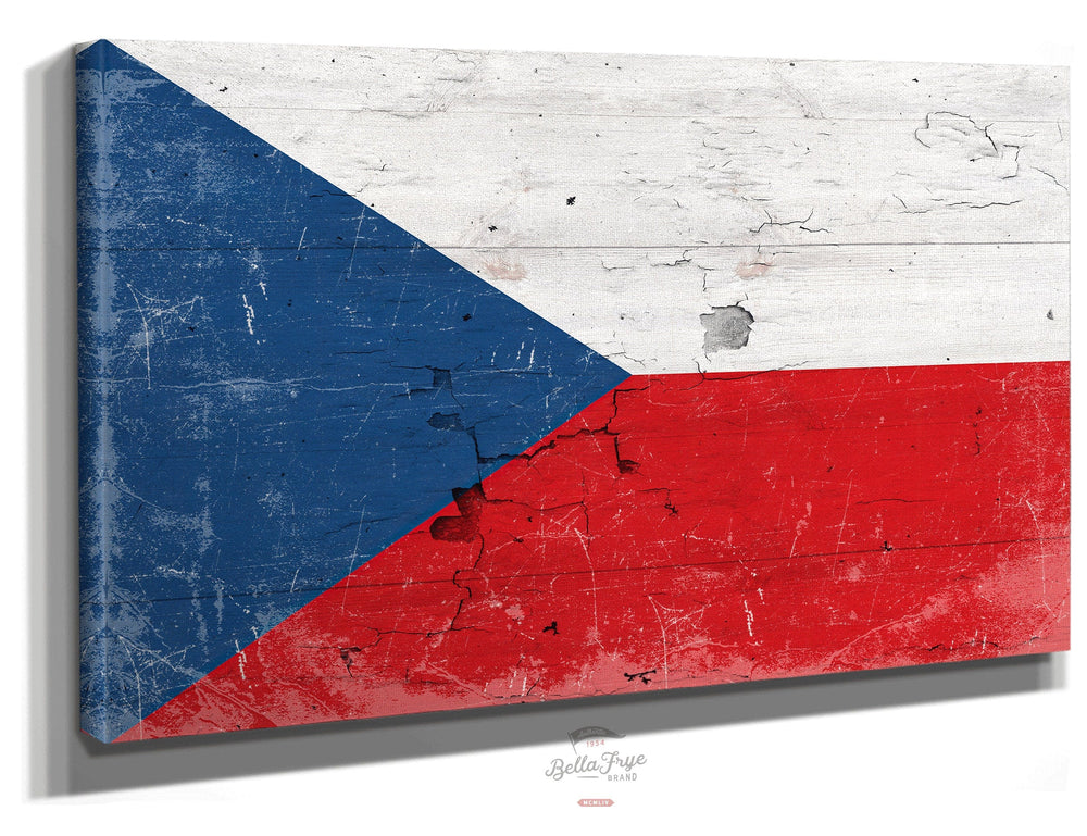 Bella Frye Home & Garden > Decor > Artwork 24" x 18" / Stretched Canvas Wrap Czech Republic Flag Wall Art - Vintage Czech Republic Flag Sign Weathered Wood Style on Canvas