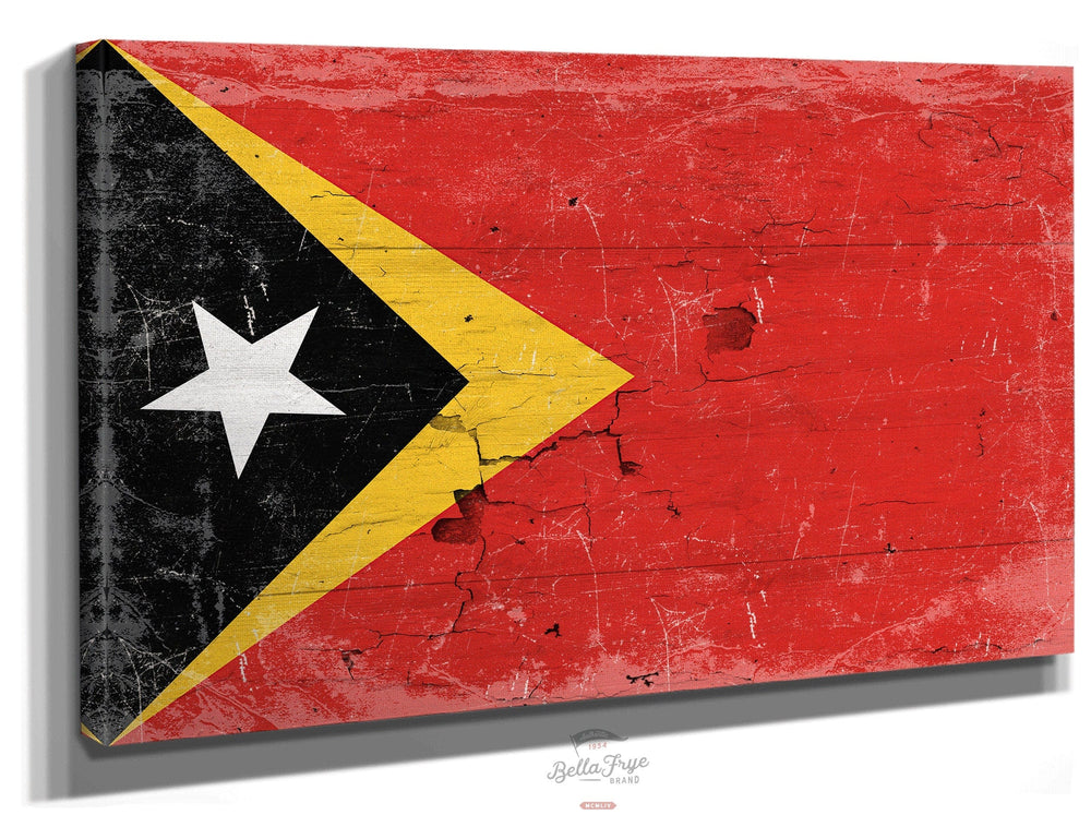 Bella Frye Home & Garden > Decor > Artwork 24" x 18" / Stretched Canvas Wrap East Timor Flag Wall Art - Vintage East Timor Flag Sign Weathered Wood Style on Canvas