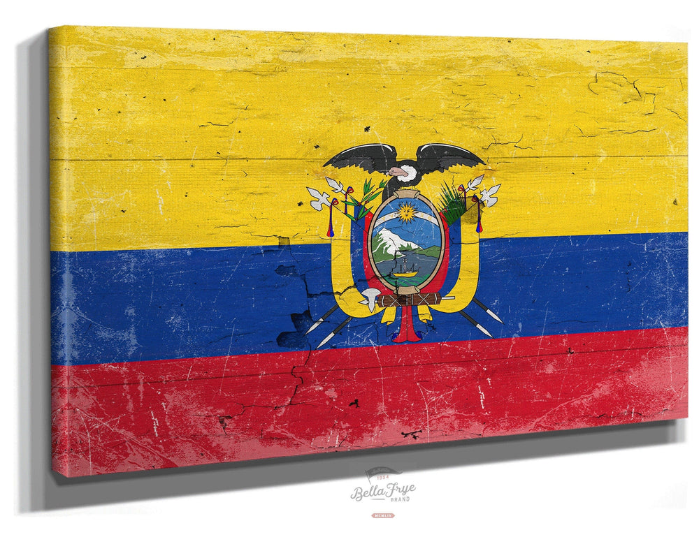 Bella Frye Home & Garden > Decor > Artwork 24" x 18" / Stretched Canvas Wrap Ecuador Flag Wall Art - Vintage Ecuador Flag Sign Weathered Wood Style on Canvas