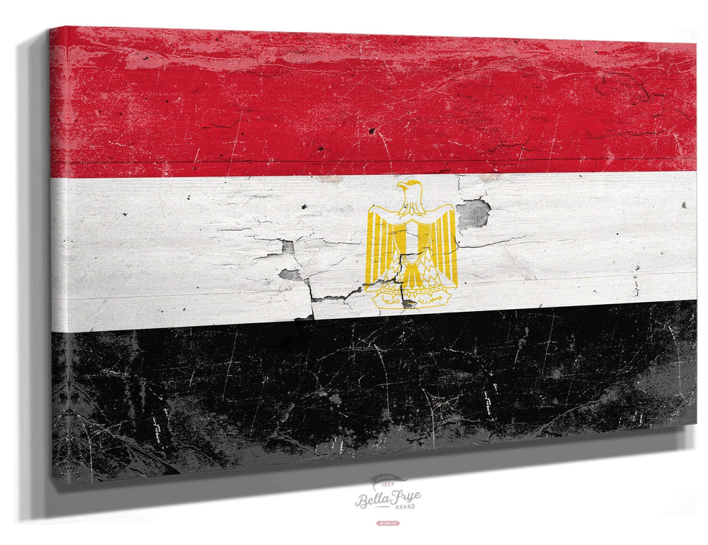 Bella Frye Home & Garden > Decor > Artwork 24" x 18" / Stretched Canvas Wrap Egypt Flag Wall Art - Vintage Egypt Flag Sign Weathered Wood Style on Canvas