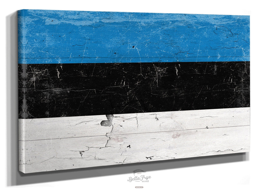 Bella Frye Home & Garden > Decor > Artwork 24" x 18" / Stretched Canvas Wrap Estonia Flag Wall Art - Vintage Estonia Flag Sign Weathered Wood Style on Canvas