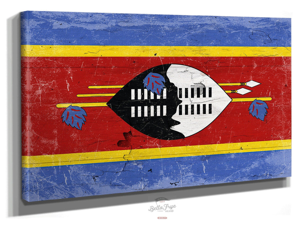 Bella Frye Home & Garden > Decor > Artwork 24" x 18" / Stretched Canvas Wrap Eswatini Flag Wall Art - Vintage Eswatini Flag Sign Weathered Wood Style on Canvas