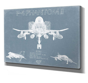Bella Frye Home & Garden > Decor > Artwork 24" x 18" / Stretched Canvas Wrap F-4 Phantom II Aircraft Blueprint Wall Art - Original Fighter Plane Print