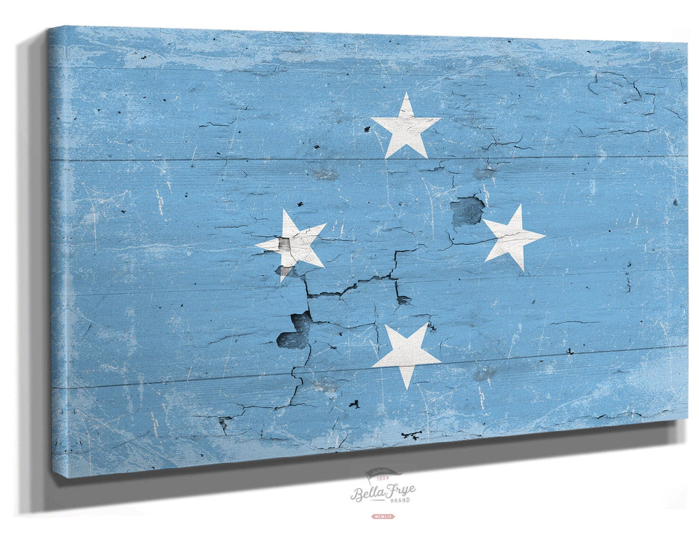 Bella Frye Home & Garden > Decor > Artwork 24" x 18" / Stretched Canvas Wrap Federated States of Micronesia Flag Wall Art - Vintage Federated States of Micronesia Flag Sign Weathered Wood Style on Canvas