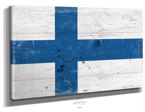 Bella Frye Home & Garden > Decor > Artwork 24" x 18" / Stretched Canvas Wrap Finland Flag Wall Art - Vintage Finland Flag Sign Weathered Wood Style on Canvas
