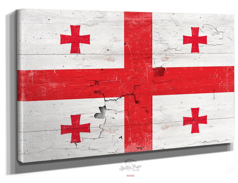 Bella Frye Home & Garden > Decor > Artwork 24" x 18" / Stretched Canvas Wrap Georgia Flag Wall Art - Vintage Georgia Flag Sign Weathered Wood Style on Canvas