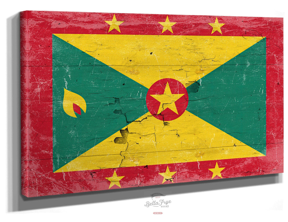 Bella Frye Home & Garden > Decor > Artwork 24" x 18" / Stretched Canvas Wrap Grenada Flag Wall Art - Vintage Grenada Flag Sign Weathered Wood Style on Canvas