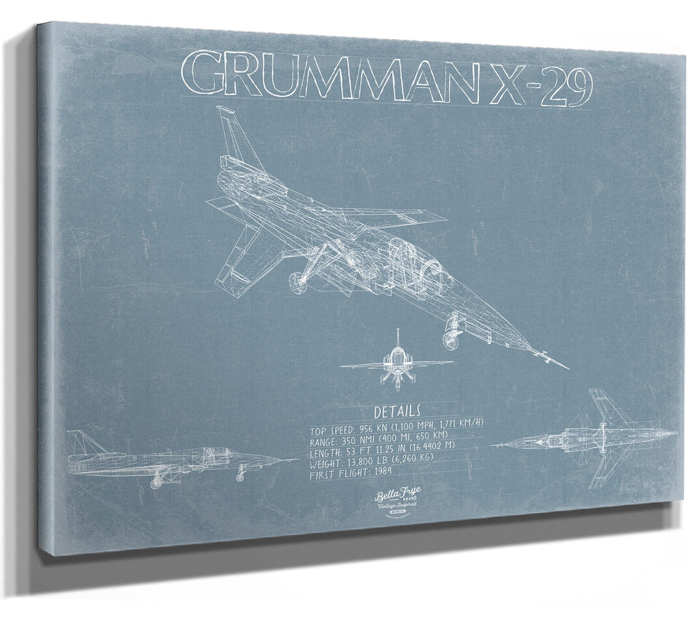 Bella Frye Home & Garden > Decor > Artwork 24" x 18" / Stretched Canvas Wrap Grumman X-29 Aircraft Blueprint Wall Art - Original Airplane Print