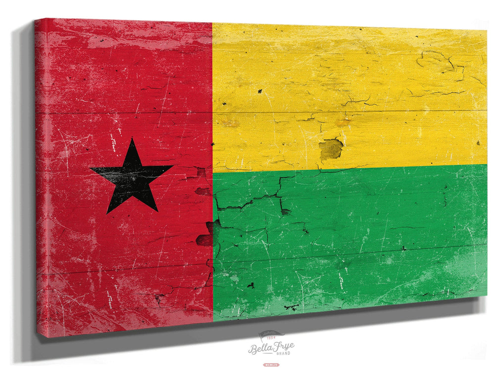Bella Frye Home & Garden > Decor > Artwork 24" x 18" / Stretched Canvas Wrap Guinea-Bissau Flag Wall Art - Vintage Guinea-Bissau Flag Sign Weathered Wood Style on Canvas