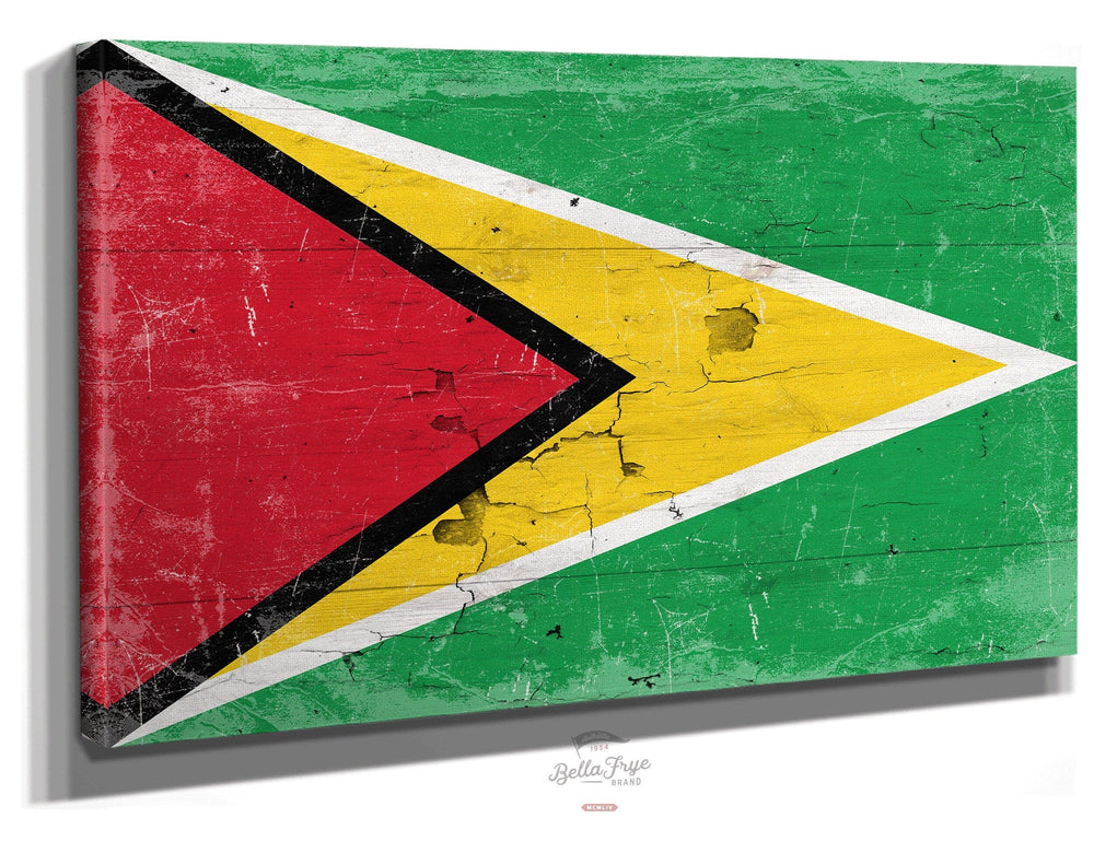 Bella Frye Home & Garden > Decor > Artwork 24" x 18" / Stretched Canvas Wrap Guyana Flag Wall Art - Vintage Guyana Flag Sign Weathered Wood Style on Canvas