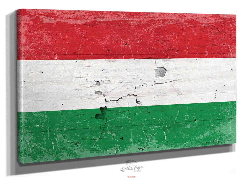 Bella Frye Home & Garden > Decor > Artwork 24" x 18" / Stretched Canvas Wrap Hungary Flag Wall Art - Vintage Hungary Flag Sign Weathered Wood Style on Canvas