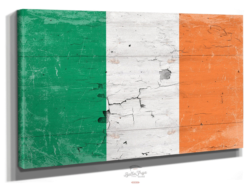 Bella Frye Home & Garden > Decor > Artwork 24" x 18" / Stretched Canvas Wrap Ireland Flag Wall Art - Vintage Irish Flag Sign Weathered Wood Style on Canvas