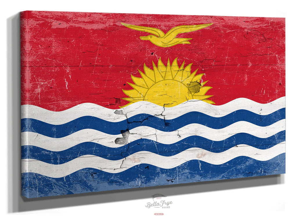 Bella Frye Home & Garden > Decor > Artwork 24" x 18" / Stretched Canvas Wrap Kiribati Flag Wall Art - Vintage Kiribati Flag Sign Weathered Wood Style on Canvas