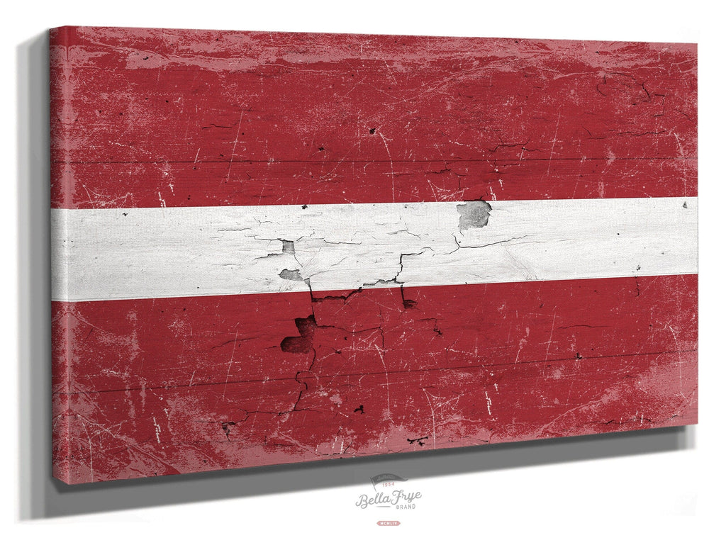 Bella Frye Home & Garden > Decor > Artwork 24" x 18" / Stretched Canvas Wrap Latvia Flag Wall Art - Vintage Latvia Flag Sign Weathered Wood Style on Canvas
