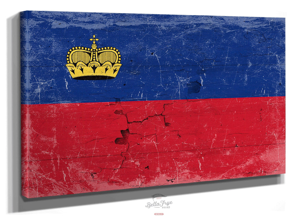 Bella Frye Home & Garden > Decor > Artwork 24" x 18" / Stretched Canvas Wrap Liechtenstein Flag Wall Art - Vintage Liechtenstein Flag Sign Weathered Wood Style on Canvas