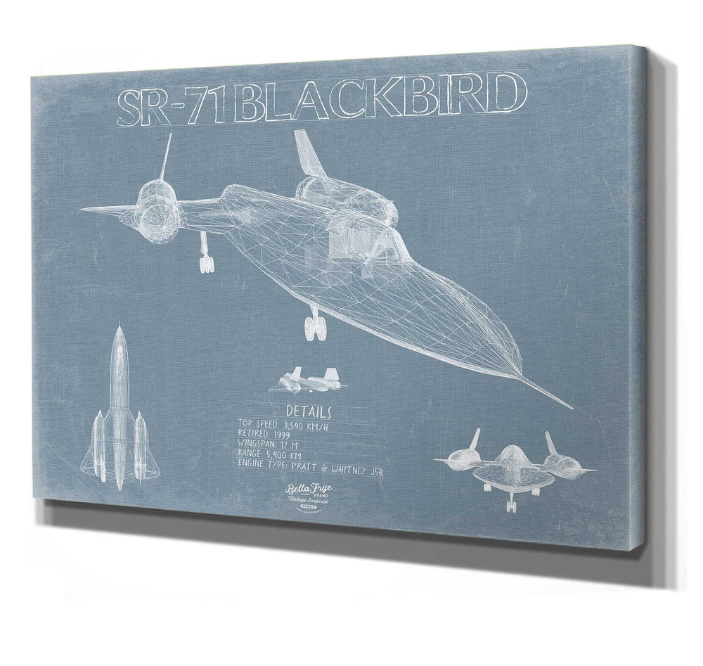 Bella Frye Home & Garden > Decor > Artwork 24" x 18" / Stretched Canvas Wrap Lockheed SR-71 Blackbird Aircraft Blueprint Wall Art - Original Military Plane Print