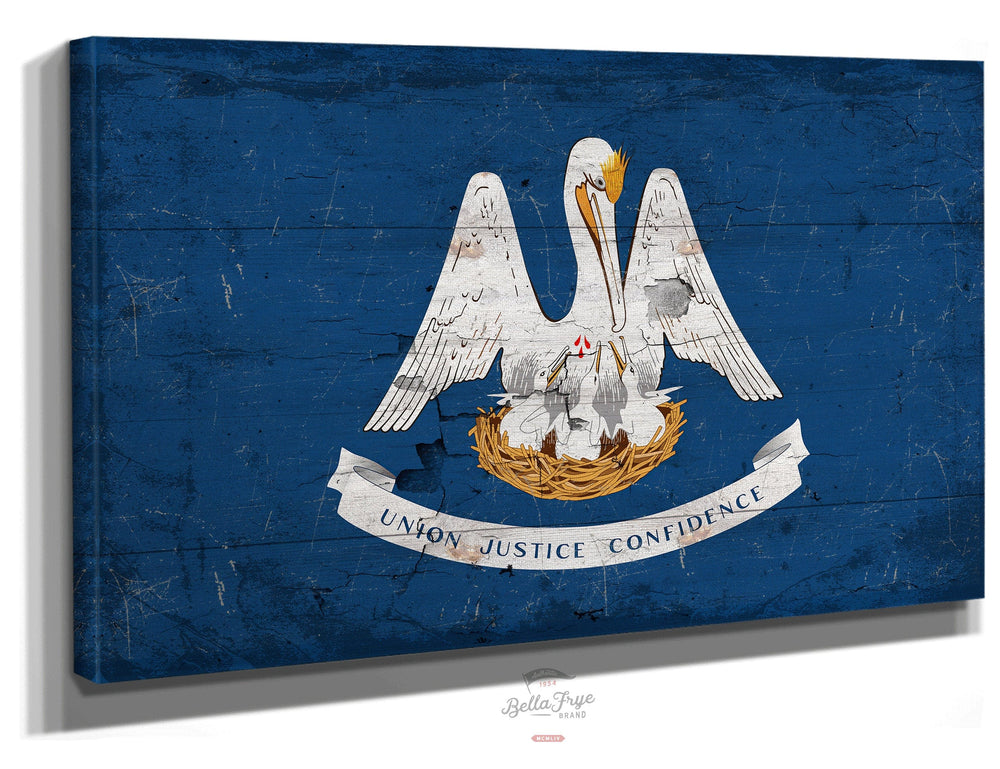 Bella Frye Home & Garden > Decor > Artwork 24" x 18" / Stretched Canvas Wrap Louisiana Flag Wall Art - Vintage State of Louisiana Sign