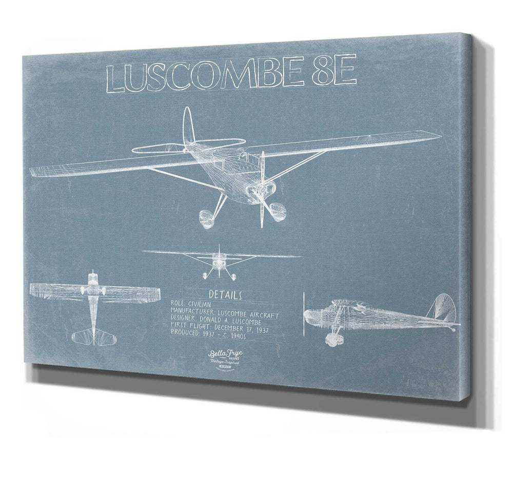 Bella Frye Home & Garden > Decor > Artwork 24" x 18" / Stretched Canvas Wrap Luscombe 8E Aircraft Blueprint Wall Art - Original Airplane Print