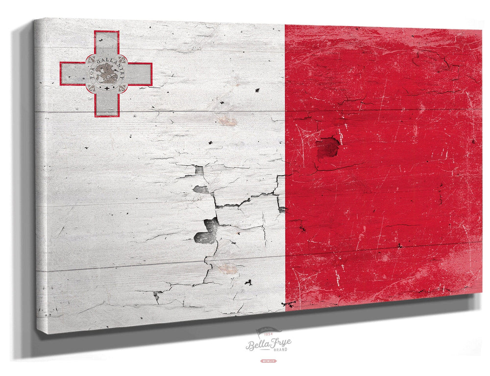 Bella Frye Home & Garden > Decor > Artwork 24" x 18" / Stretched Canvas Wrap Malta Flag Wall Art - Vintage Malta Flag Sign Weathered Wood Style on Canvas