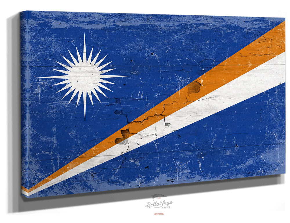 Bella Frye Home & Garden > Decor > Artwork 24" x 18" / Stretched Canvas Wrap Marshall Islands Flag Wall Art - Vintage Marshall Islands Flag Sign Weathered Wood Style on Canvas