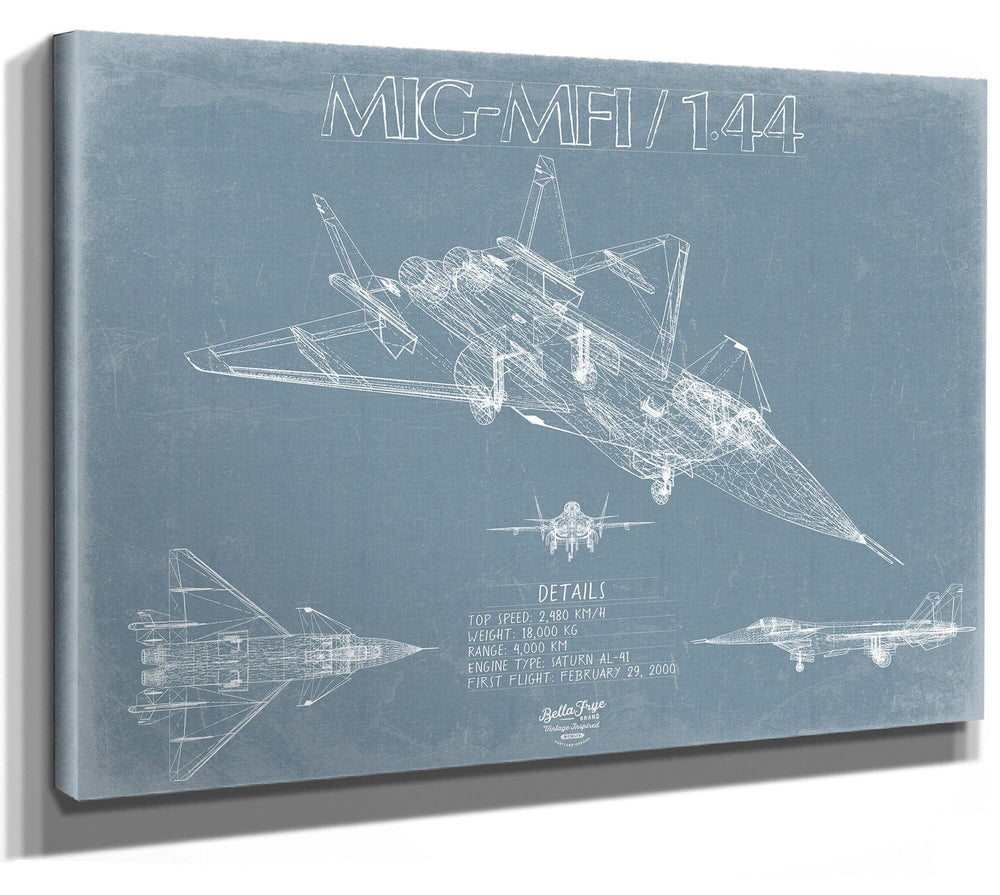 Bella Frye Home & Garden > Decor > Artwork 24" x 18" / Stretched Canvas Wrap Mikoyan Project 1.44 (MIG-MFI) Aircraft Blueprint Wall Art - Original Fighter Plane Print