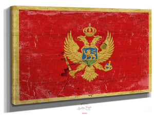 Bella Frye Home & Garden > Decor > Artwork 24" x 18" / Stretched Canvas Wrap Montenegro Flag Wall Art - Vintage Montenegro Flag Sign Weathered Wood Style on Canvas