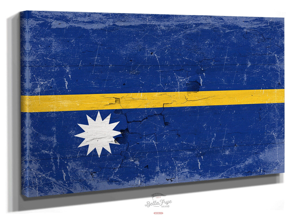 Bella Frye Home & Garden > Decor > Artwork 24" x 18" / Stretched Canvas Wrap Nauru Flag Wall Art - Vintage Nauru Flag Sign Weathered Wood Style on Canvas