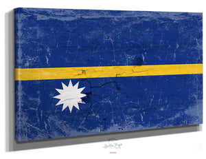 Bella Frye Home & Garden > Decor > Artwork 24" x 18" / Stretched Canvas Wrap Nauru Flag Wall Art - Vintage Nauru Flag Sign Weathered Wood Style on Canvas