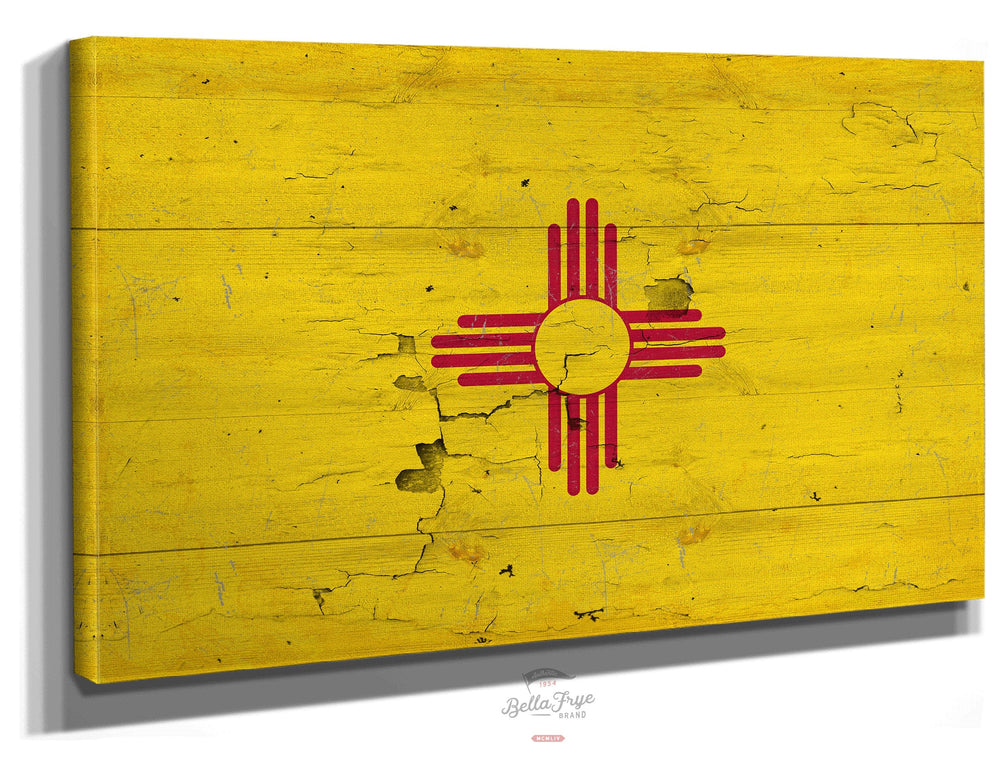 Bella Frye Home & Garden > Decor > Artwork 24" x 18" / Stretched Canvas Wrap New Mexico Flag Wall Art - Vintage State of New Mexico Sign