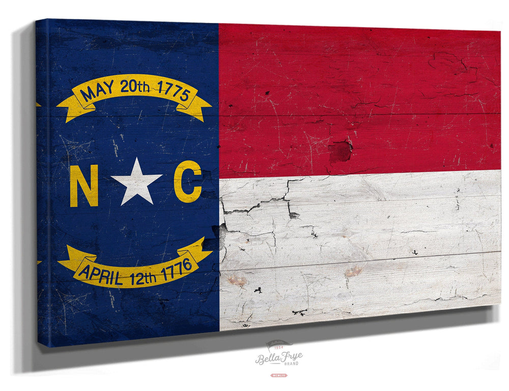 Bella Frye Home & Garden > Decor > Artwork 24" x 18" / Stretched Canvas Wrap North Carolina Flag Wall Art - Vintage State of North Carolina Sign