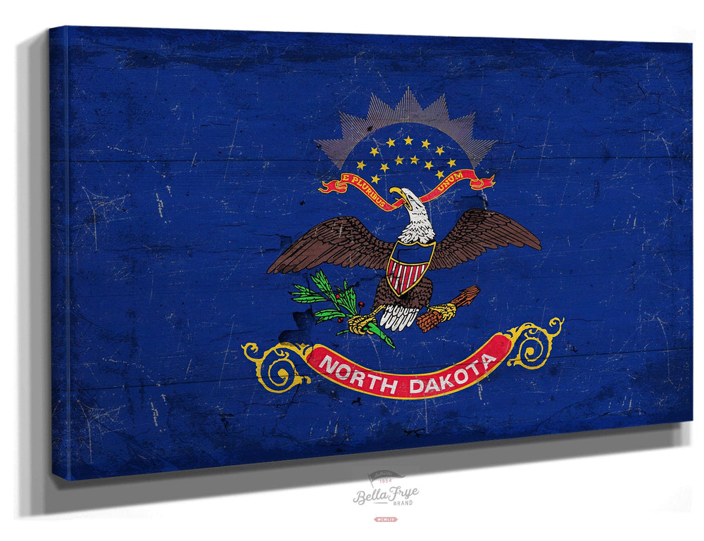 Bella Frye Home & Garden > Decor > Artwork 24" x 18" / Stretched Canvas Wrap North Dakota Flag Wall Art - Vintage State of North Dakota Sign