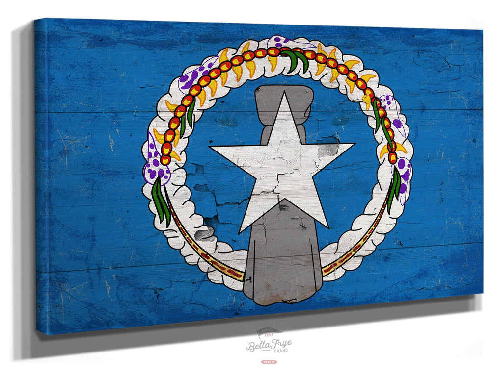 Bella Frye Home & Garden > Decor > Artwork 24" x 18" / Stretched Canvas Wrap Northern Mariana Islands Flag Wall Art - Vintage State of Northern Mariana Islands Sign