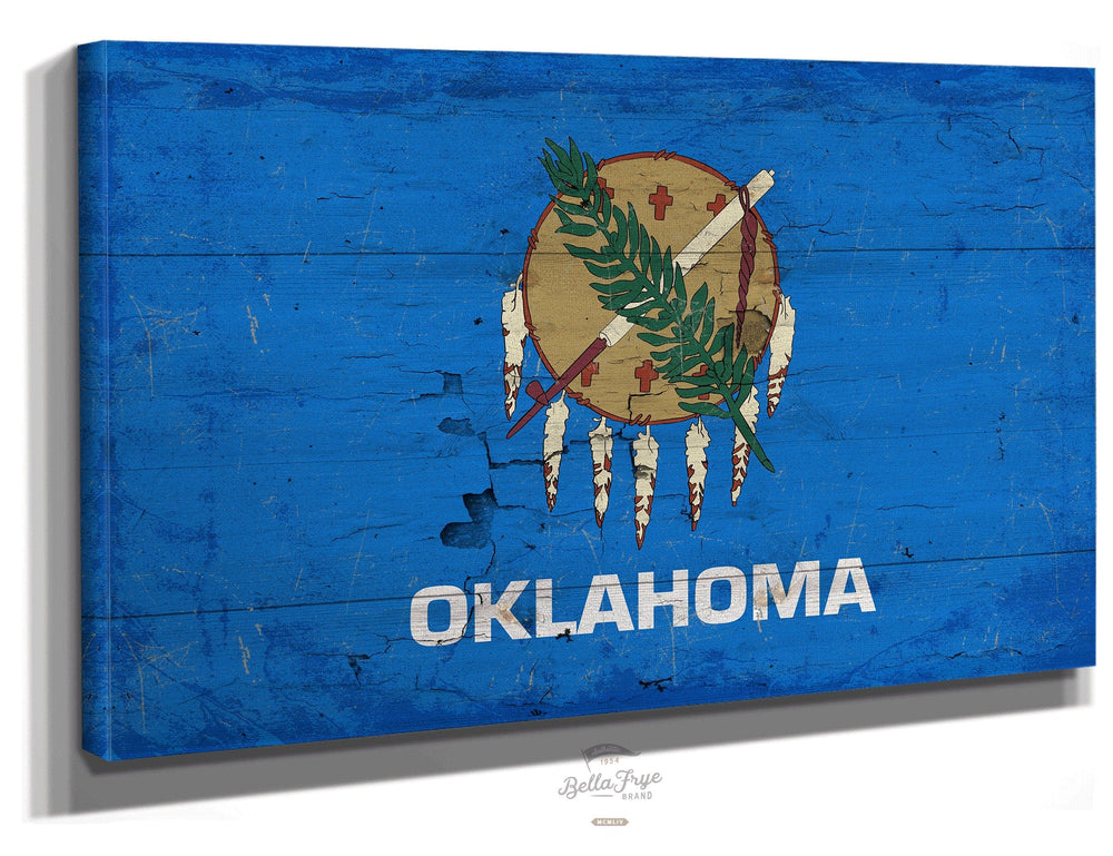 Bella Frye Home & Garden > Decor > Artwork 24" x 18" / Stretched Canvas Wrap Oklahoma Flag Wall Art - Vintage State of Oklahoma Sign