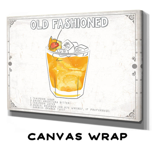 Bella Frye Home & Garden > Decor > Artwork 24" x 18" / Stretched Canvas Wrap Old Fashioned Cocktail Recipe Wall Art - Beverage Artwork