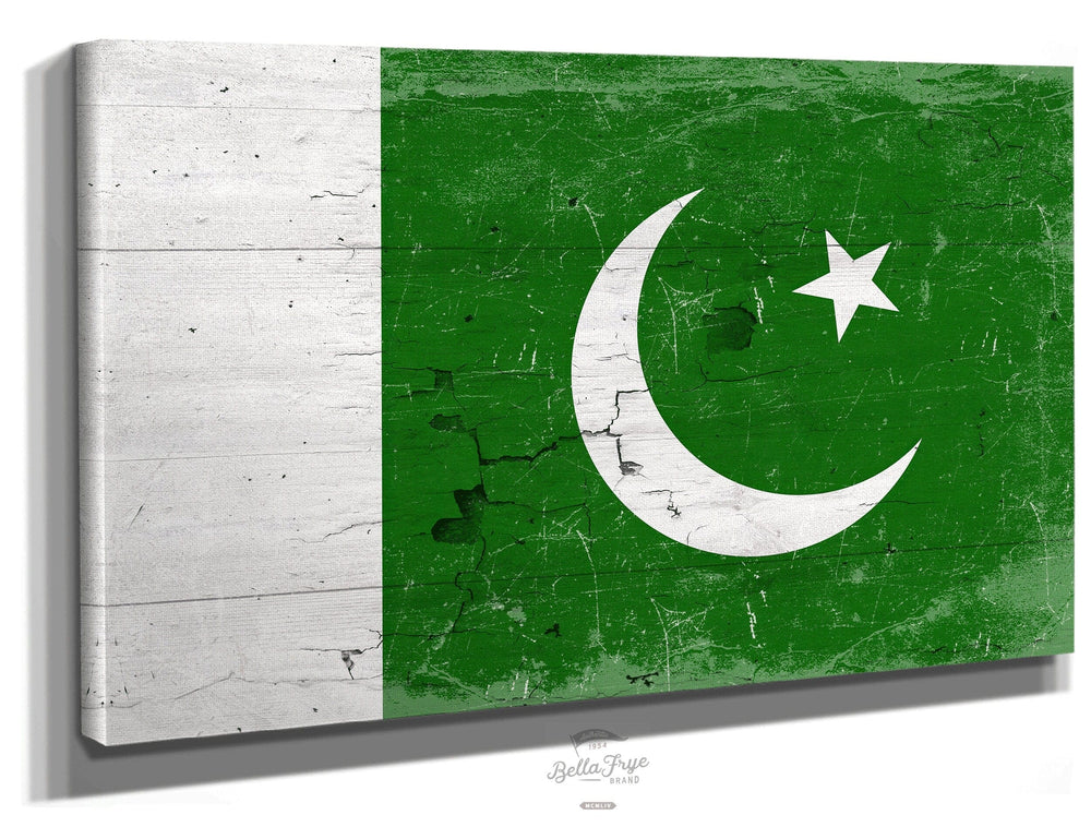 Bella Frye Home & Garden > Decor > Artwork 24" x 18" / Stretched Canvas Wrap Pakistan Flag Wall Art - Vintage Pakistan Flag Sign Weathered Wood Style on Canvas