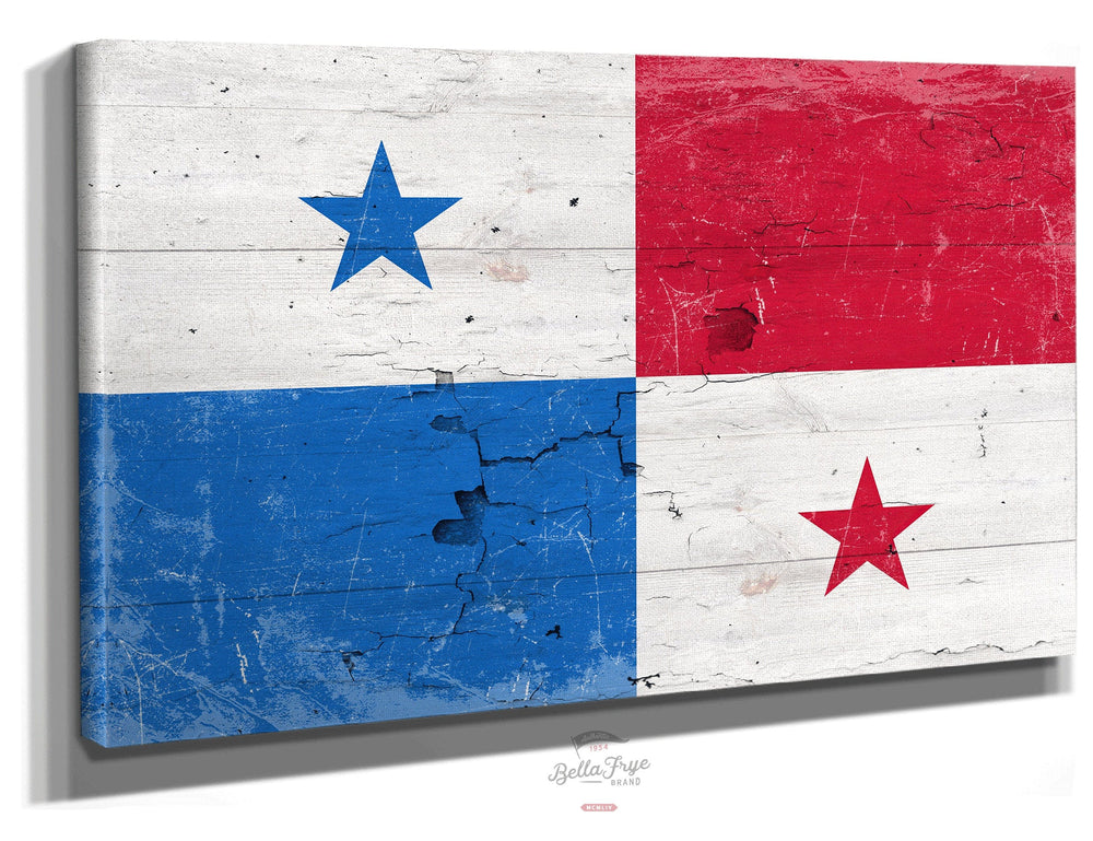 Bella Frye Home & Garden > Decor > Artwork 24" x 18" / Stretched Canvas Wrap Panama Flag Wall Art - Vintage Panama Flag Sign Weathered Wood Style on Canvas