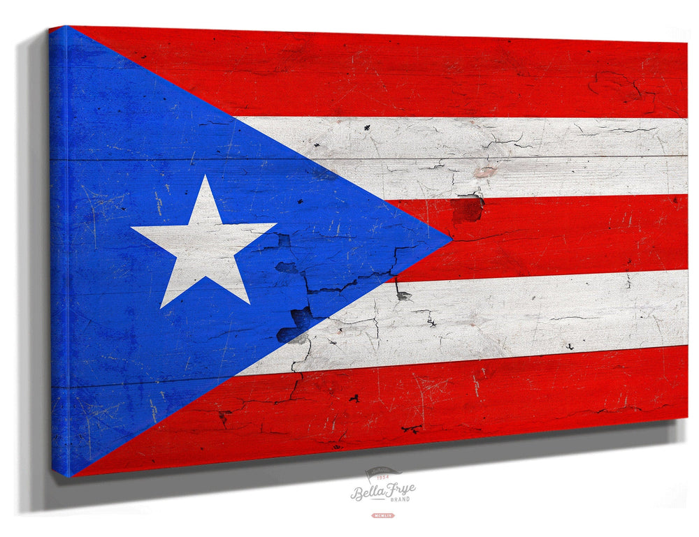 Bella Frye Home & Garden > Decor > Artwork 24" x 18" / Stretched Canvas Wrap Puerto Rico Flag Wall Art - Vintage State of Puerto Rico Sign