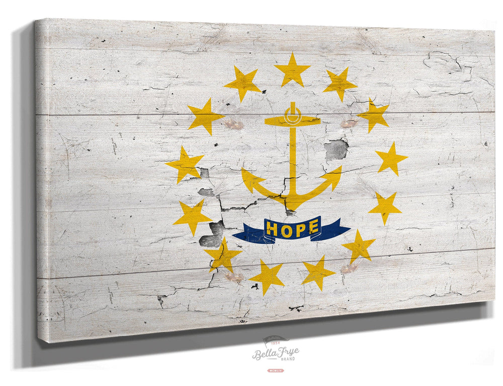 Bella Frye Home & Garden > Decor > Artwork 24" x 18" / Stretched Canvas Wrap Rhode Island Flag Wall Art - Vintage State of Rhode Island Sign